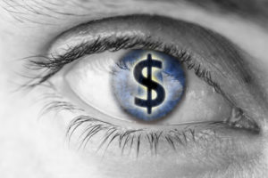 Greedflation dollar sign eye